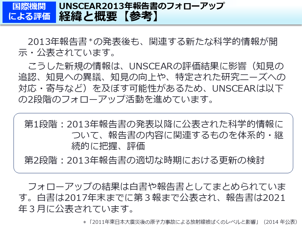 UNSCEAR2013年報告書のフォローアップ　経緯と概要【参考】