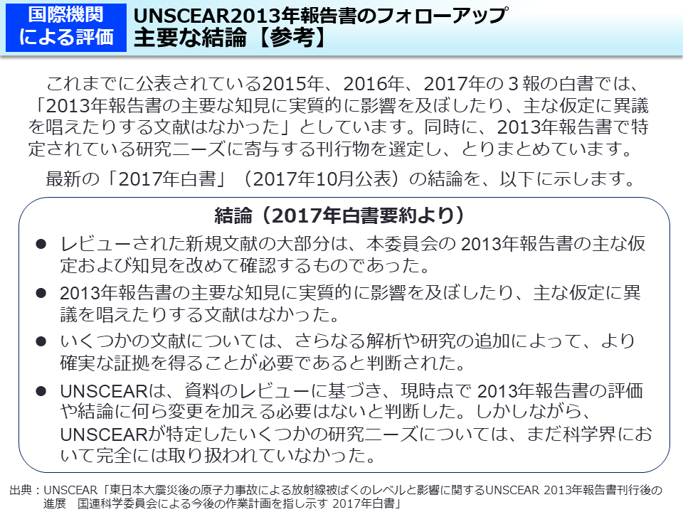 UNSCEAR2013年報告書のフォローアップ　主要な結論【参考】