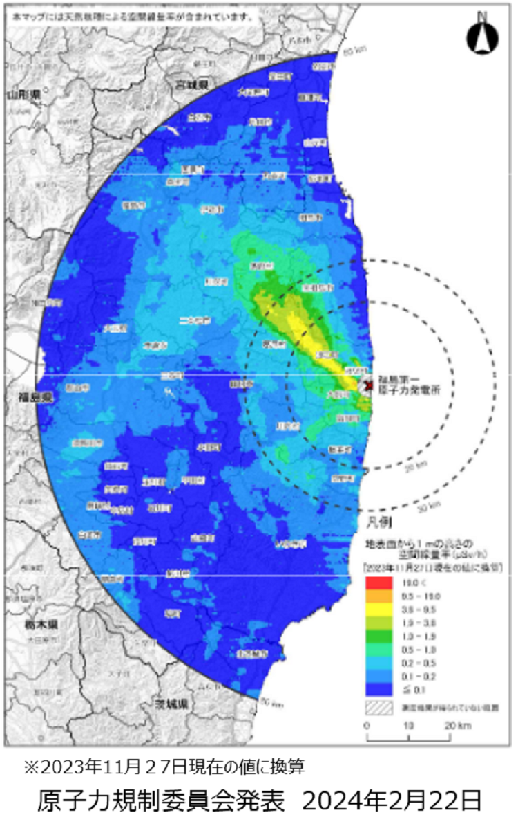 80km圏内における空間線量率の分布