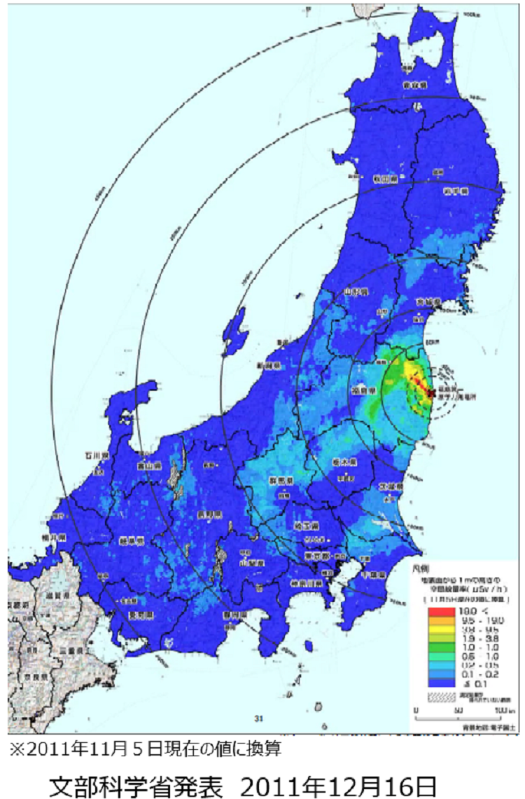 福島県及びその近隣県における空間線量率の分布