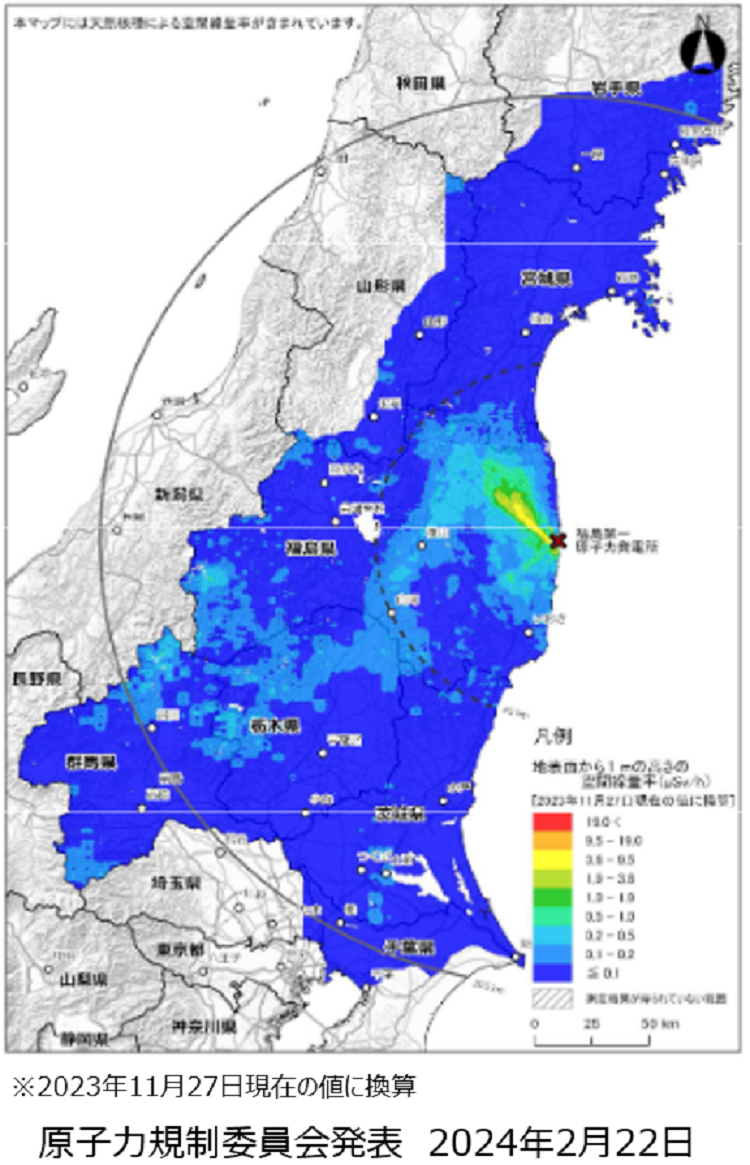 福島県及びその近隣県における空間線量率の分布