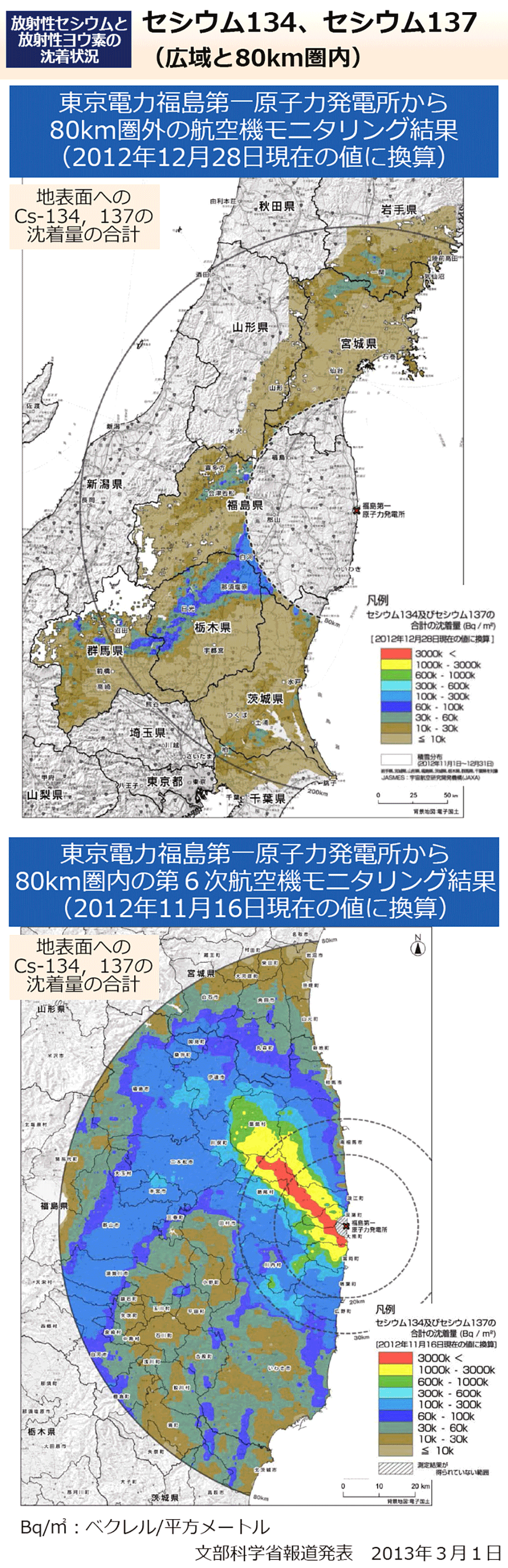 セシウム134、セシウム137（広域と80km圏内）