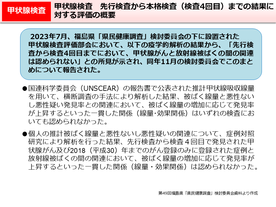 甲状腺検査　先行検査から本格検査（検査4回目）までの結果に対する評価の概要