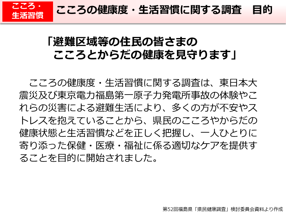 こころの健康度・生活習慣に関する調査　目的
