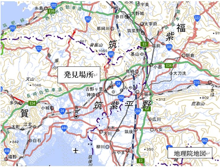 ヒアリが確認された佐賀県みやき町の地図
