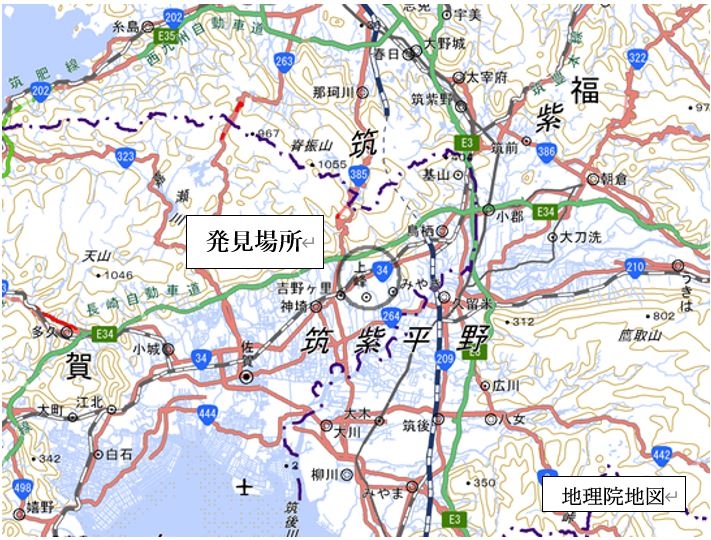 ヒアリが確認された佐賀県みやき町の地図