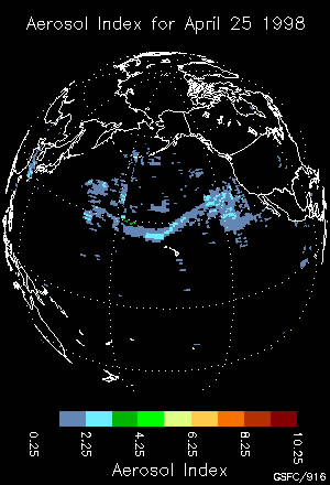 太平洋を横断する黄砂をとらえた衛星画像（NASAGoddard Space Flight Center提供）7枚目