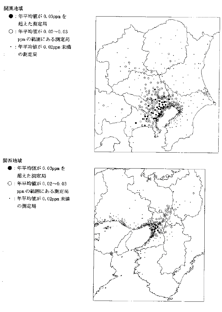 図：図１－６　二酸化窒素濃度の年平均値の分布（一般環境大気測定局）