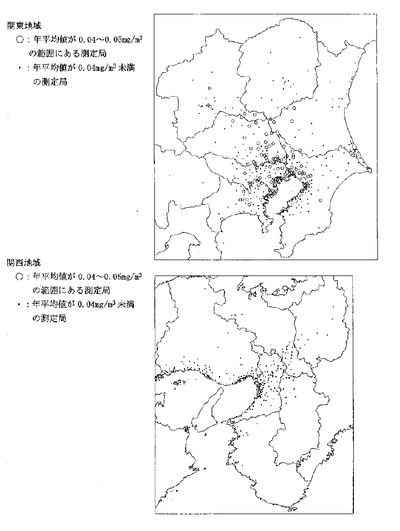 図：図２－６　浮遊粒子状物質濃度の年平均値の分布（一般局）