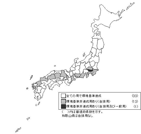 図：図１－３　二酸化窒素の環境基準達成局の分布