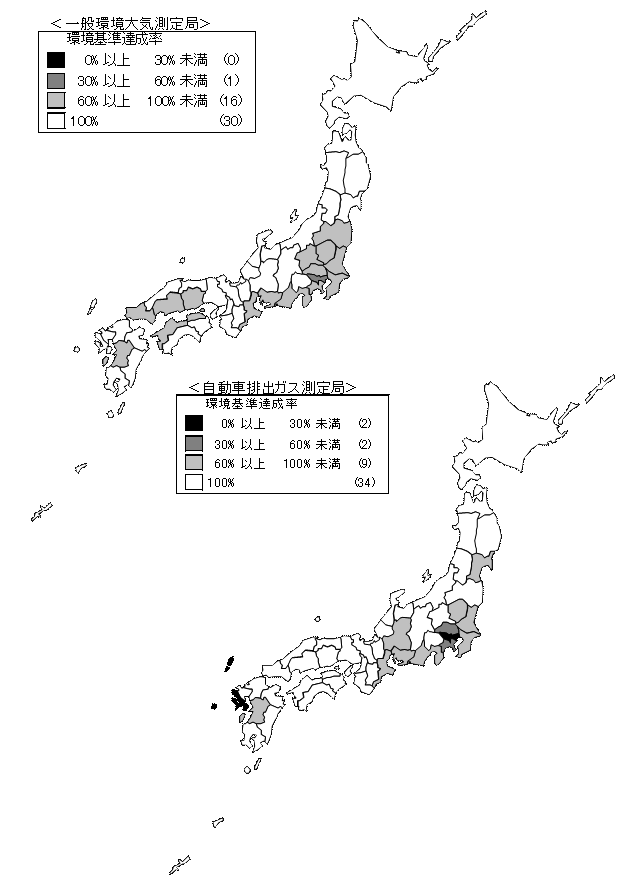 図：図２－４　浮遊粒子状物質の環境基準達成局の分布