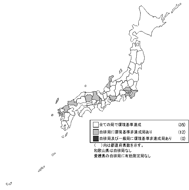 図：図１－３　二酸化窒素の環境基準達成局の分布