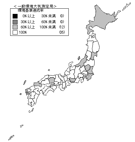 図：図２－４　浮遊粒子状物質の環境基準達成局の分布（一般環境大気測定局）