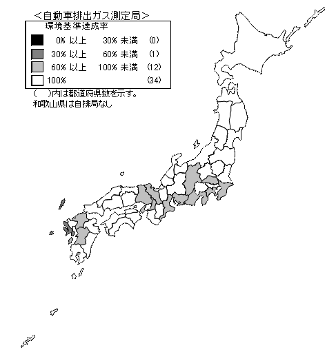 図：図２－３　浮遊粒子状物質の環境基準達成局の分布（自動車排出ガス測定局）