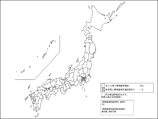 図：図１－２　二酸化窒素の環境基準達成局の分布