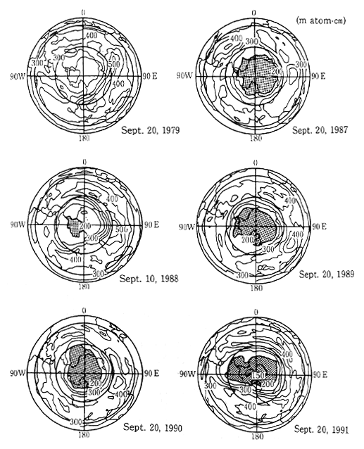 Fig. 1-1-9 Distribution of Total Ozone Over the Antarctic