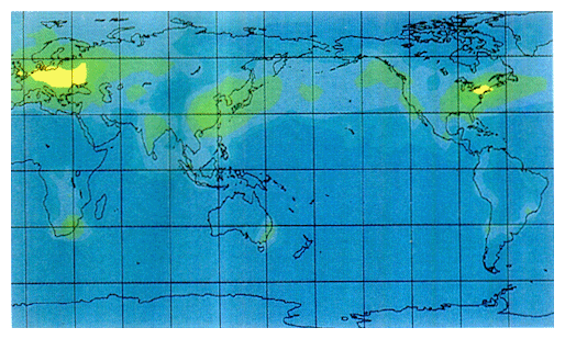 Fig. 1-1-29 Simulated Distribution and Quantities of Sulfurous Fall in 1985