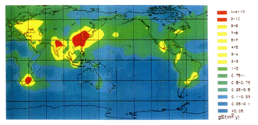 Fig. 1-1-29 Projected Distributions and Quantities of Sulfurous Fall for 2100 If No Measures Are Taken