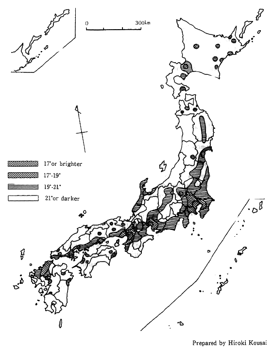Fig. 4-8-3 Distribution of Brightness in the Night Sky over Japan