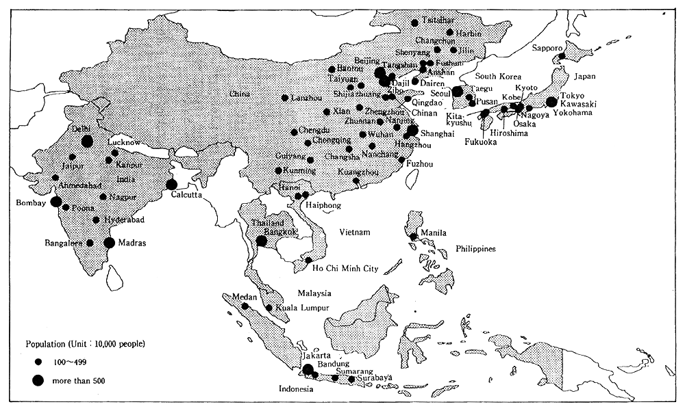 Fig. 2-1-4 Major Cities and Their Population in the Asia Region