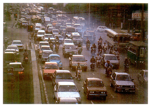 Chronic traffic congestion on city streets (Bangkok, Thailand)