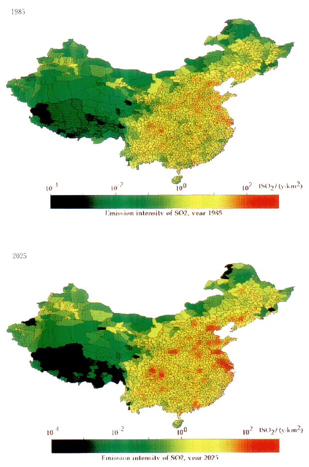 Fig. 2-2-10 Sulfur Dioxide Emission Intensity (1985, 2025)