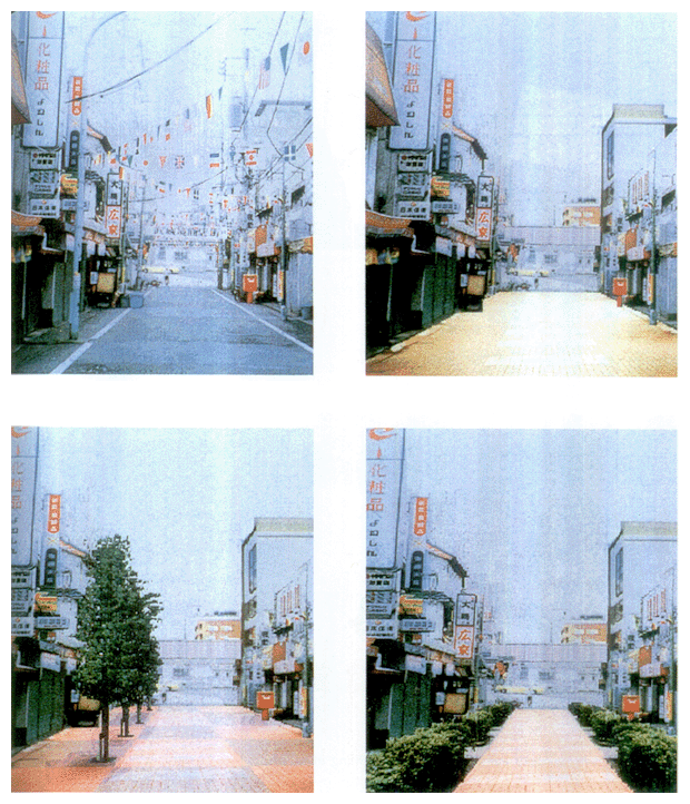 Example of view simulation in the redevelopment of a shopping street (Musashi-Sakai Station north exit) (National Institute for Environmental Studies)