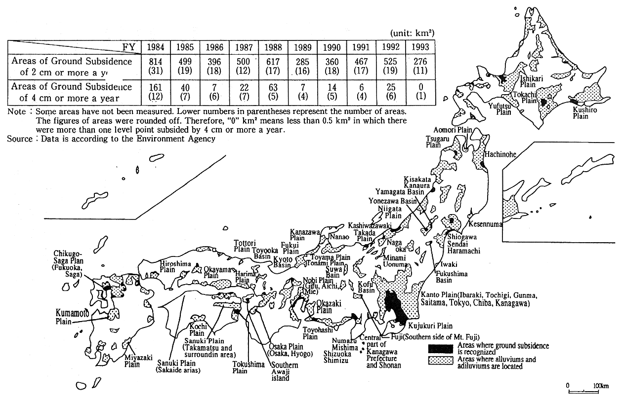 Fig. 9-2-2 Ground Subsidence Conditions in Japan