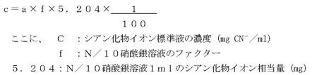 図：硝酸銀溶液1mlのシアン化物イオン相当量