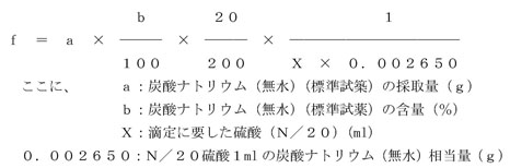 図：Ｎ／２０硫酸のファクター（ｆ）を算出
