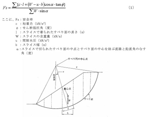 図：図　8-1　円弧すべり面を用いた常時の安定計算法