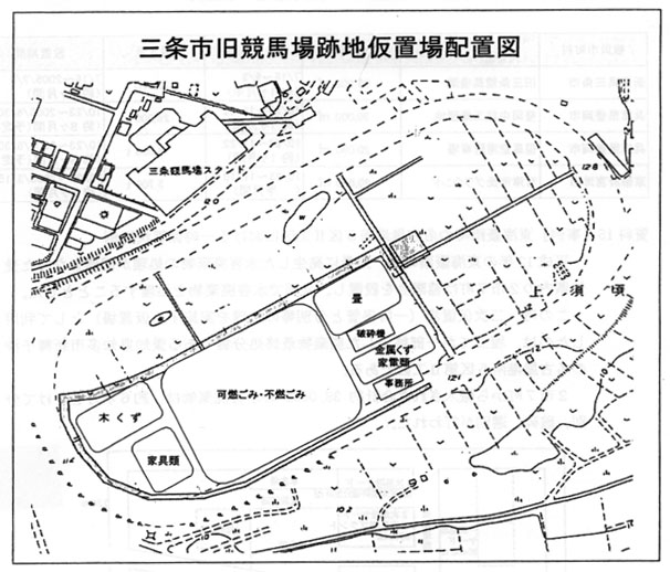 図：三条市旧競馬場跡地仮置場配置図