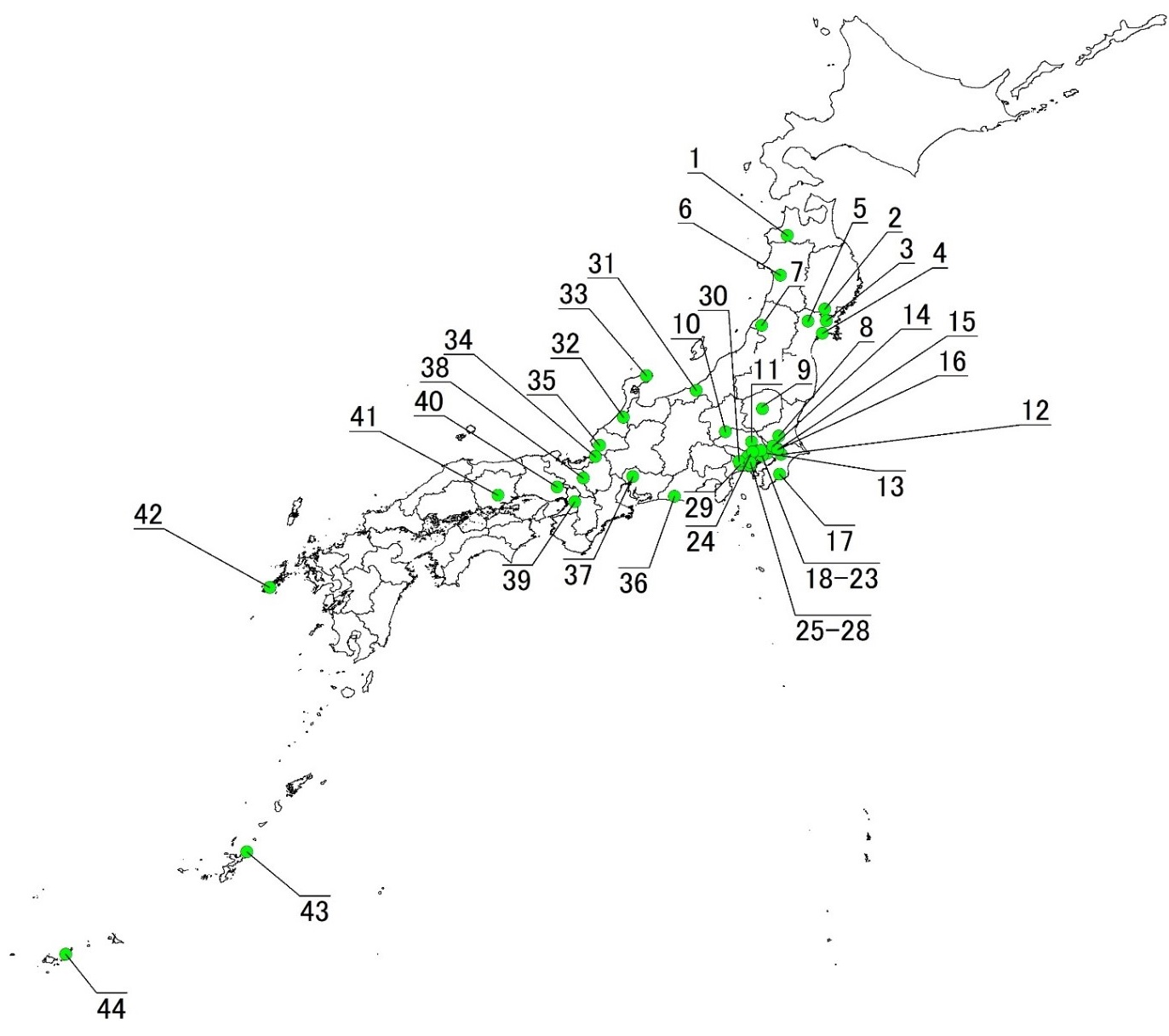 アメリカザリガニ対策の全国位置図