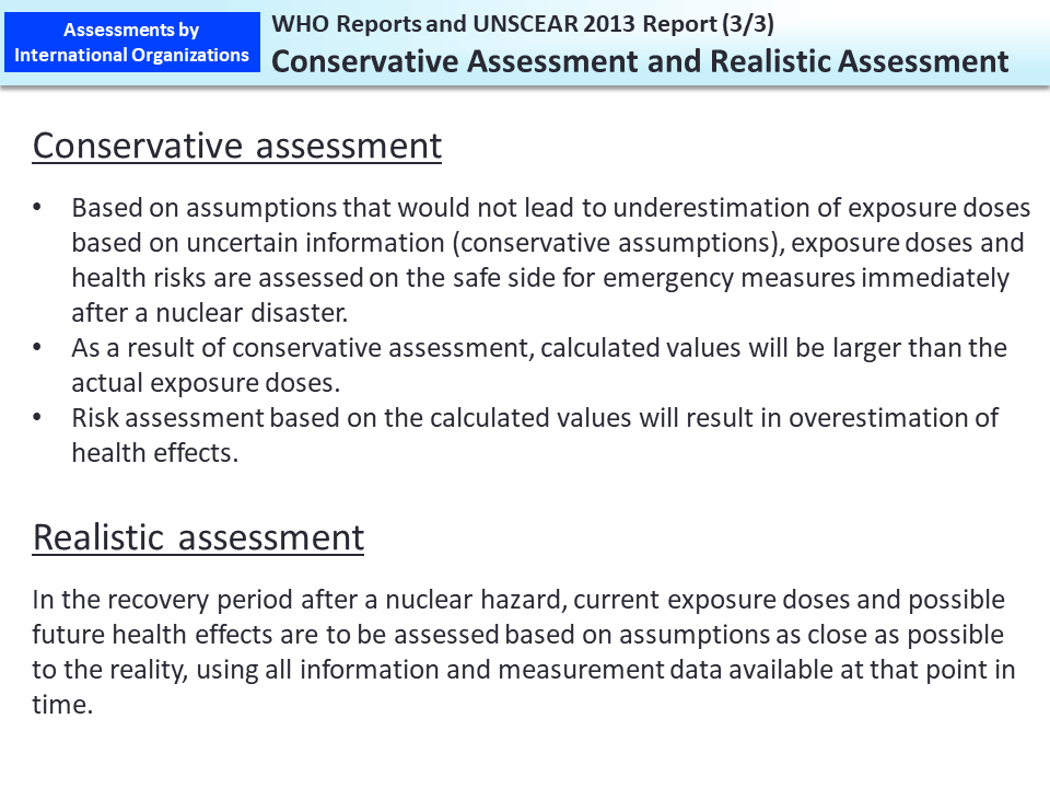 WHO Reports and UNSCEAR 2013 Report (3/3) Conservative Assessment and Realistic Assessment_Figure