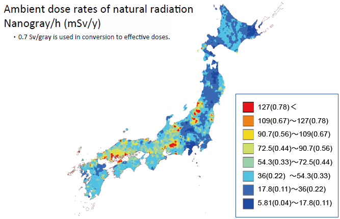 Ambient dose rates of natural radiation Nanogray/h (msv/y)