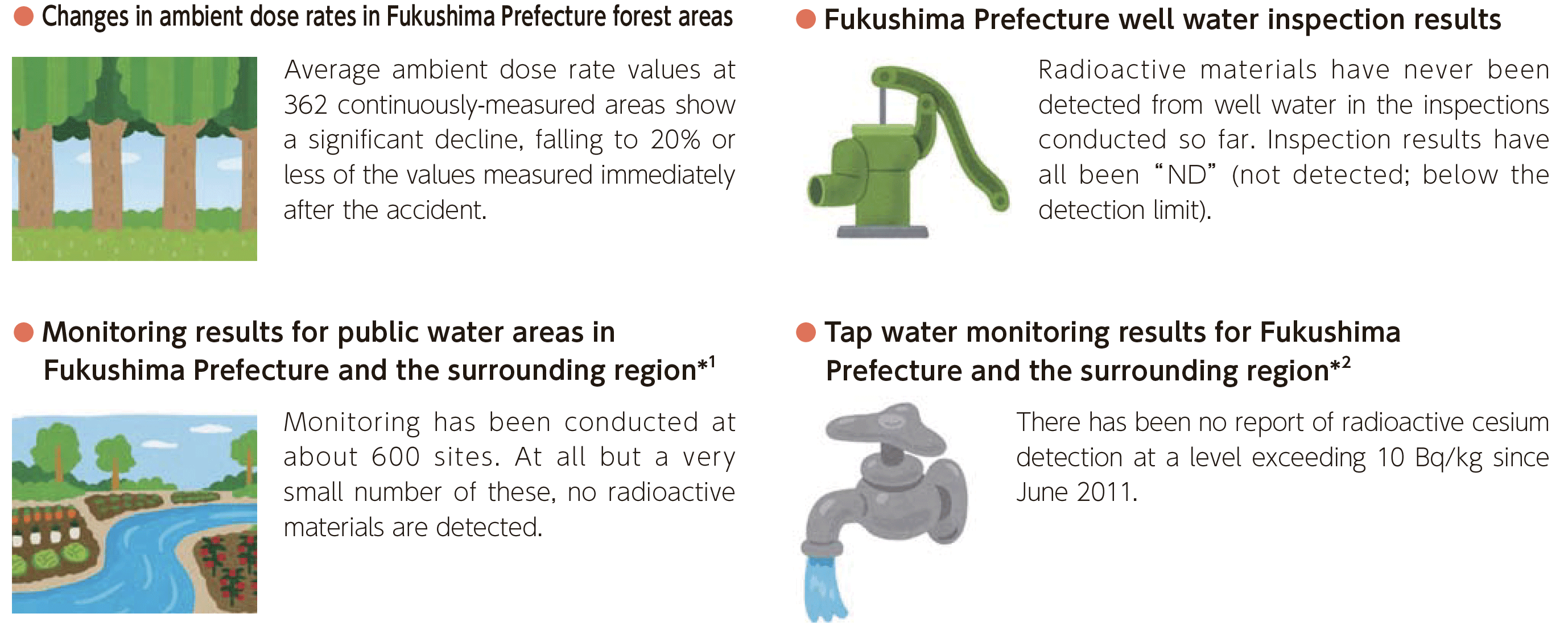 The major results from the monitoring implemented in accordance with the comprehensive radiation monitoring plan are shown below.