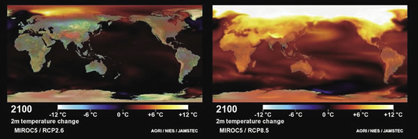  figure: A temperature change projection example for 2100