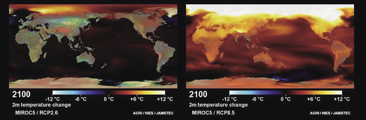 A temperature change projection example for 2100