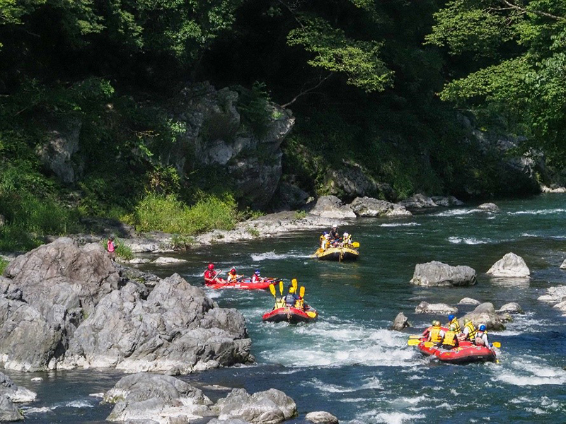 Visitors enjoying rafting at Chichibu-Tama-Kai National Park's Mitake Gorge