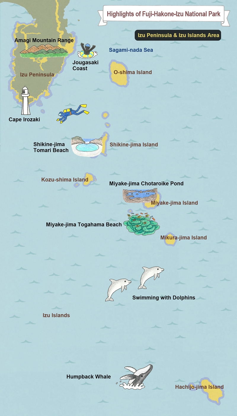 map of Fuji-Hakone-Izu National Park Izu Peninsula & Izu Islands Area