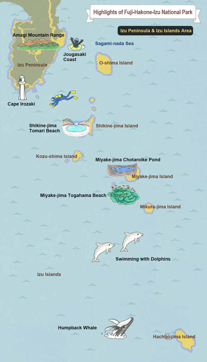 map of Fuji-Hakone-Izu National Park Izu Peninsula & Izu Islands Area