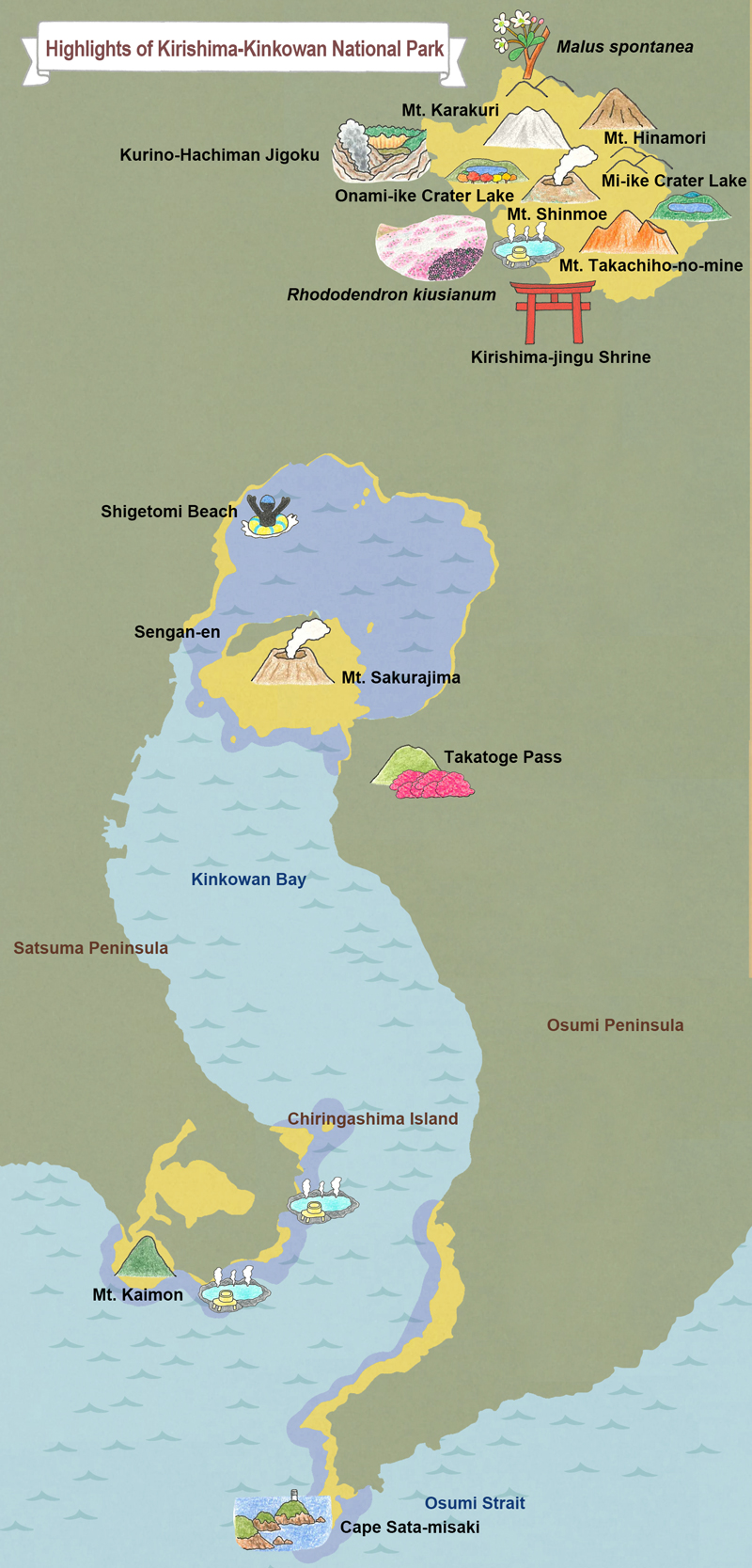 map of Kirishima-Kinkowan National Park