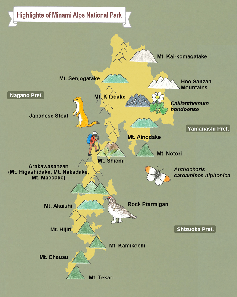 map of Minami Alps National Park