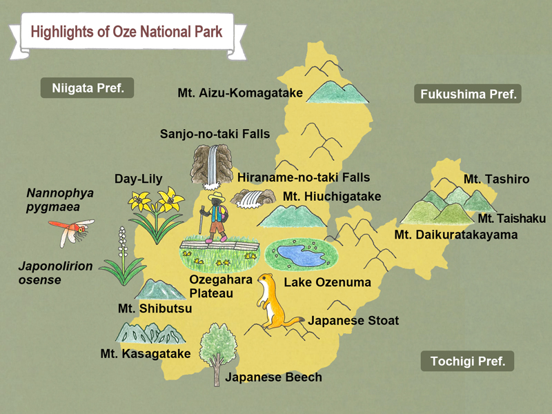 map of Highlights of Oze National Park