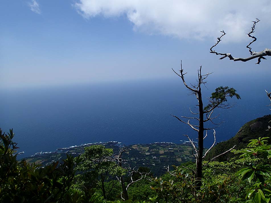 The view from the Kamiyama Tenboudai Viewing Point. The village at the foot of Mt. Motchomu and the ocean as seen from the viewing point.
