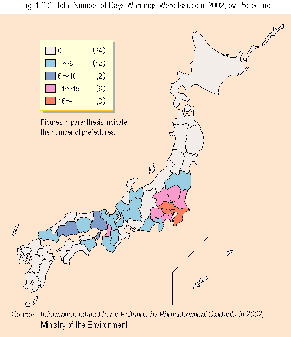 Total Number of Days Warnings Were Issued in 2002, by Prefecture