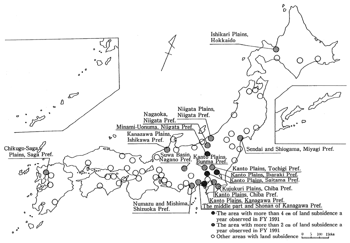 Fig. 1-1-30 Status of Land Subsidence Across the Nation in FY 1991