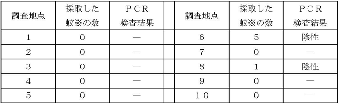 表:調査結果（検査数　６匹）