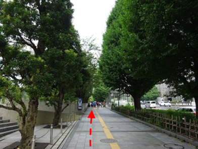 九段坂（靖国通り）を北の丸公園（田安門口）に向かって上っていく経路を写した写真です