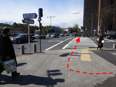 平川門交差点を竹橋方面に向かう横断歩道の様子を写した写真です